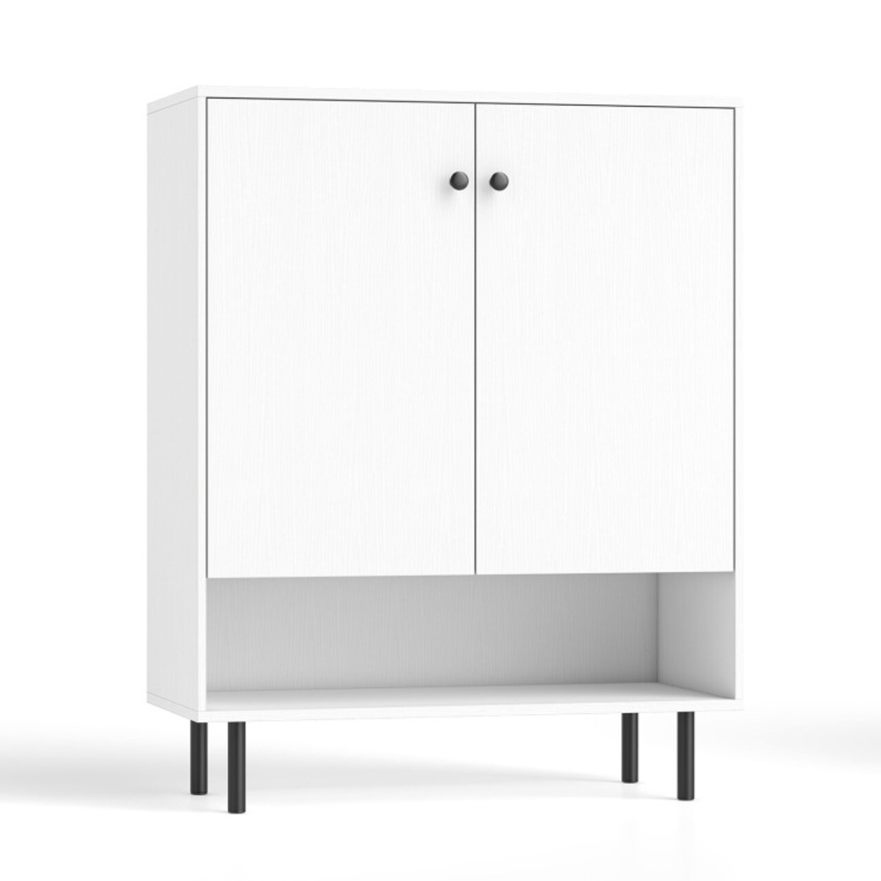 White MDF Buffet Cabinet with Adjustable Shelf, Countertop and Anti-Tip Kits